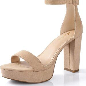 Chunky Platform Heels Women 4 Inch Block Open Toe Strappy Summer Dress Shoes